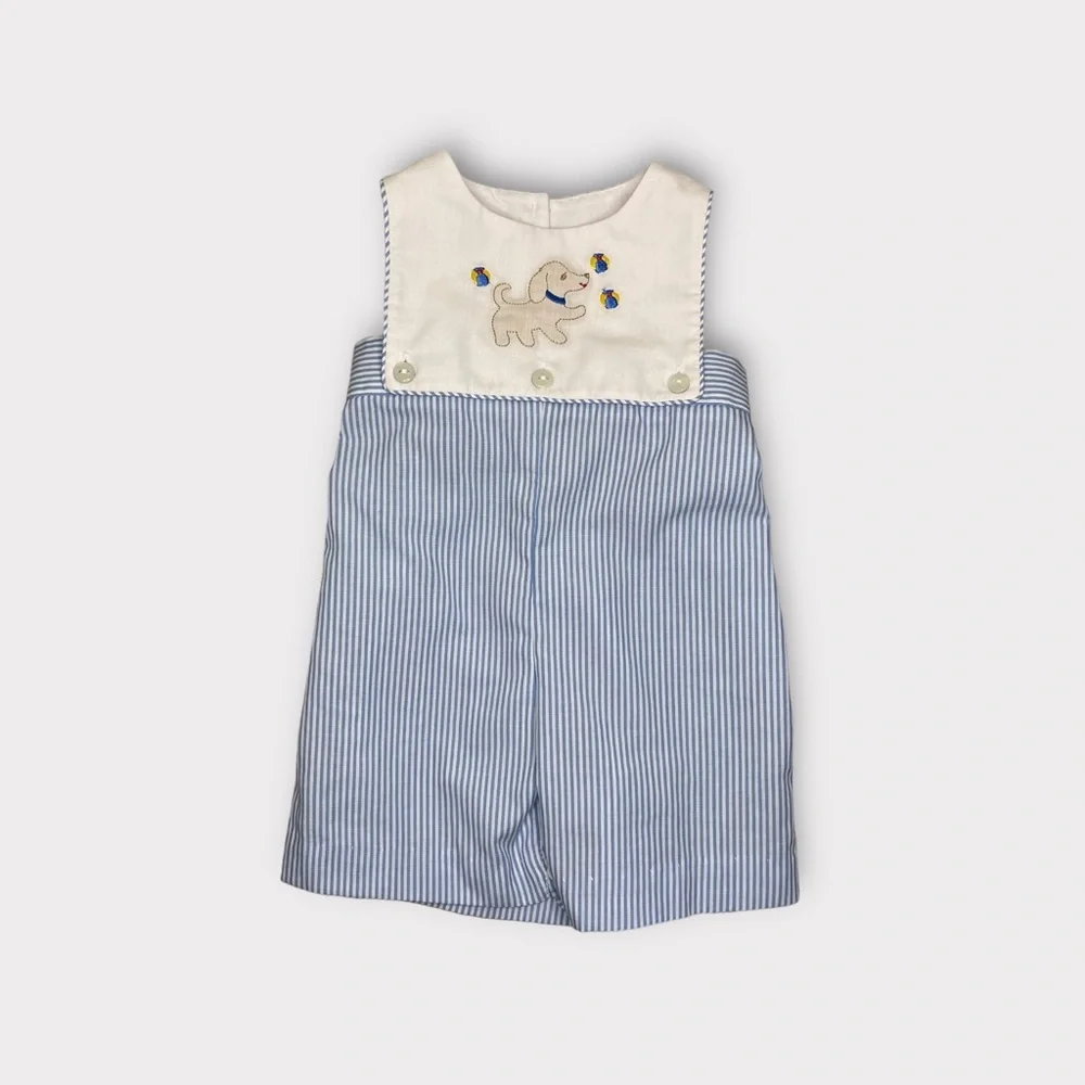Southern Sunshine Playful Dog Pinstripe Romper